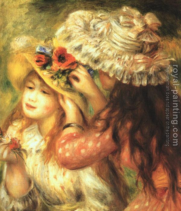 Pierre Auguste Renoir : Girls Putting Flowers in their Hats